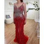 Serene Hill Arabic Black Spaghetti Strap Split Feathers Beaded Mermaid Evening Dresses Gownsfor Women Wedding Party 2024 LA70623