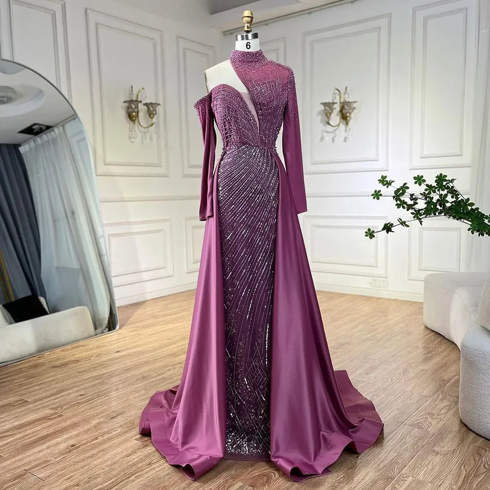 Serene Hill Arabisch Grün Elegant Meerjungfrau Ein Schulter Perlen Luxus Dubai Abendkleider Roben Für Frauen Hochzeitsfeier