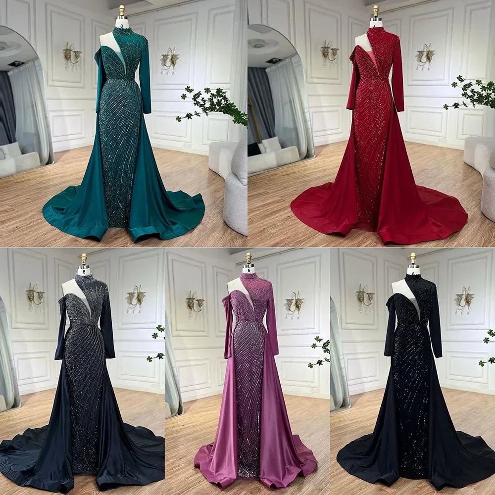 Serene Hill Arabisch Grün Elegant Meerjungfrau Ein Schulter Perlen Luxus Dubai Abendkleider Roben Für Frauen Hochzeitsfeier