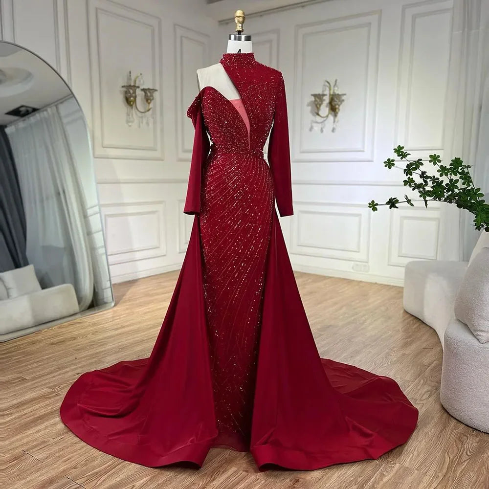 Serene Hill Arabisch Grün Elegant Meerjungfrau Ein Schulter Perlen Luxus Dubai Abendkleider Roben Für Frauen Hochzeitsfeier