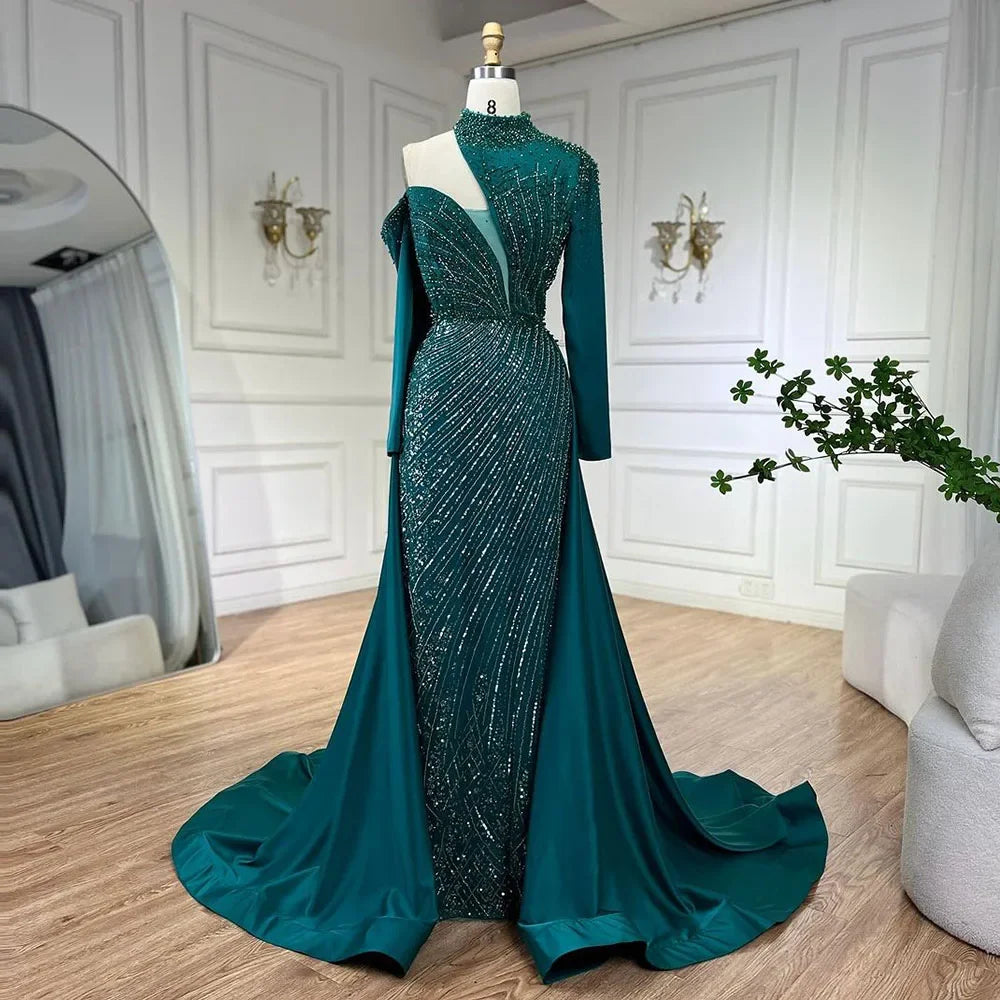 Serene Hill Arabisch Grün Elegant Meerjungfrau Ein Schulter Perlen Luxus Dubai Abendkleider Roben Für Frauen Hochzeitsfeier