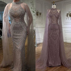 Luxuriöses Dubai Karamellperlen Meerjungfrauen-Abendkleid mit Cape-Ärmeln