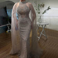 Luxuriöses Dubai Karamellperlen Meerjungfrauen-Abendkleid mit Cape-Ärmeln