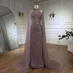 Luxuriöses Dubai Karamellperlen Meerjungfrauen-Abendkleid mit Cape-Ärmeln