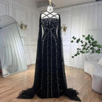 Serene Hill Arabic Luxury   Dubai Mermaid Blue Cape Sleeves Beaded Evening Dresses Gowns 2024 For Women Party LA71905