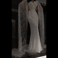 Serene Hill Arabic White Luxury Pearls Beaded Mermaid Cape Sleeves Evening Gowns For Women Wedding Party LA72160