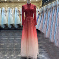 Serene Hill Beading Muslim Long Sleeeves High Co Silver Luxury Evening Dresses Gowns 2024 A-Line Crystal For Women Party LA70514