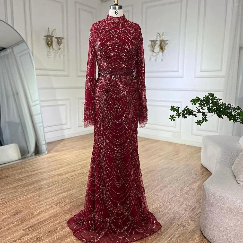 Serene Hill Black Muslim Luxury Beaded Elegant Mermaid Dubai Evening Dresses Gowns for Woman Wedding Party 2024 LA72512