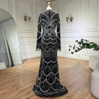 Serene Hill Black Muslim Luxury Beaded Elegant Mermaid Dubai Evening Dresses Gowns for Woman Wedding Party 2024 LA72512