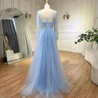 Serene Hill Blue Mermaid Elegant With Train Beaded Luxury Arabic Evening Dresses Gowns For Women Wedding Party 2024 LA71851