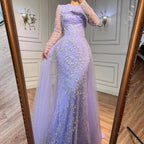 Serene Hill Blue Mermaid Elegant With Train Beaded Luxury Arabic Evening Dresses Gowns For Women Wedding Party 2024 LA71851