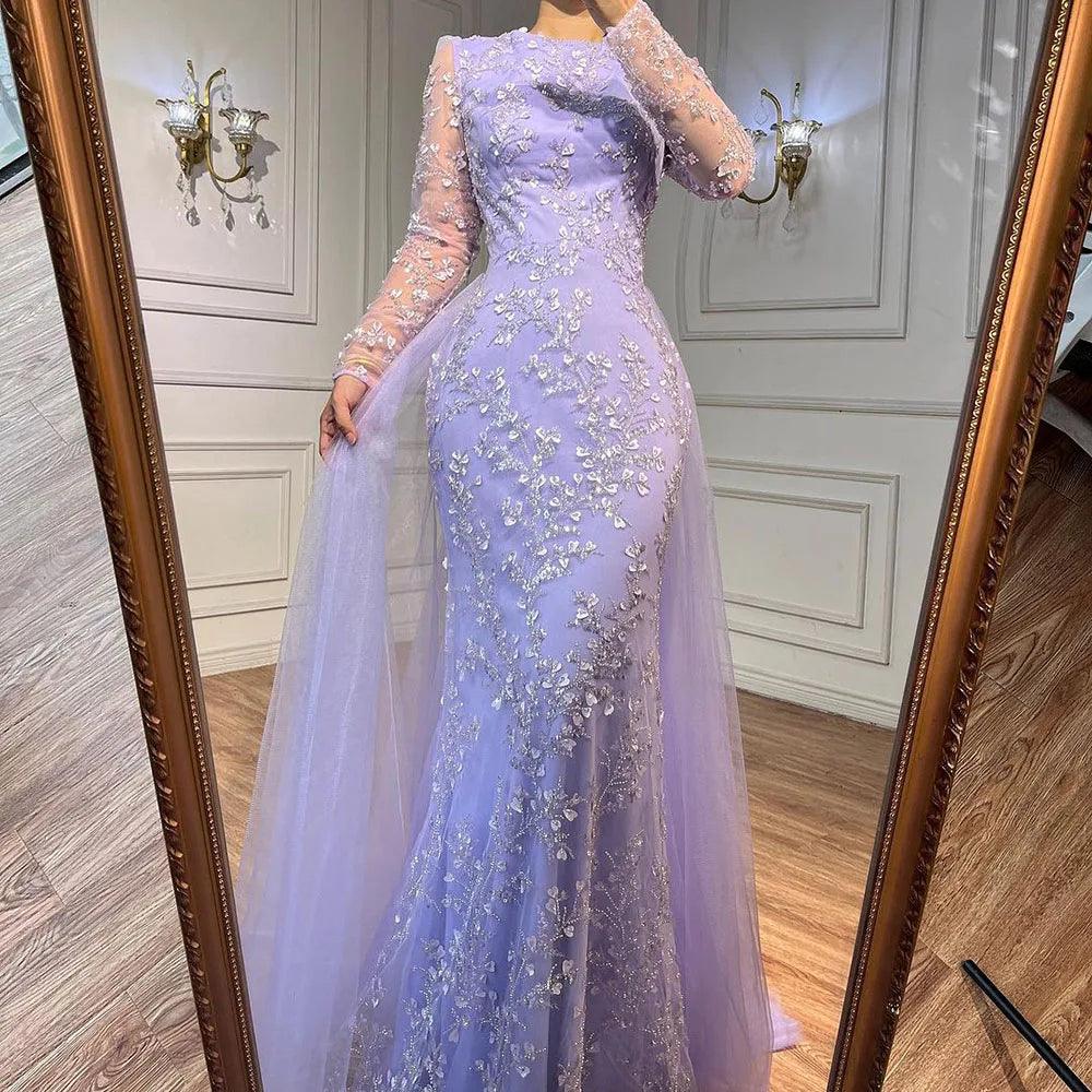 Serene Hill Blue Mermaid Elegant With Train Beaded Luxury Arabic Evening Dresses Gowns For Women Wedding Party 2024 LA71851