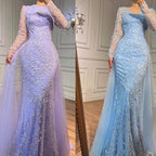Serene Hill Blue Mermaid Elegant With Train Beaded Luxury Arabic Evening Dresses Gowns For Women Wedding Party 2024 LA71851