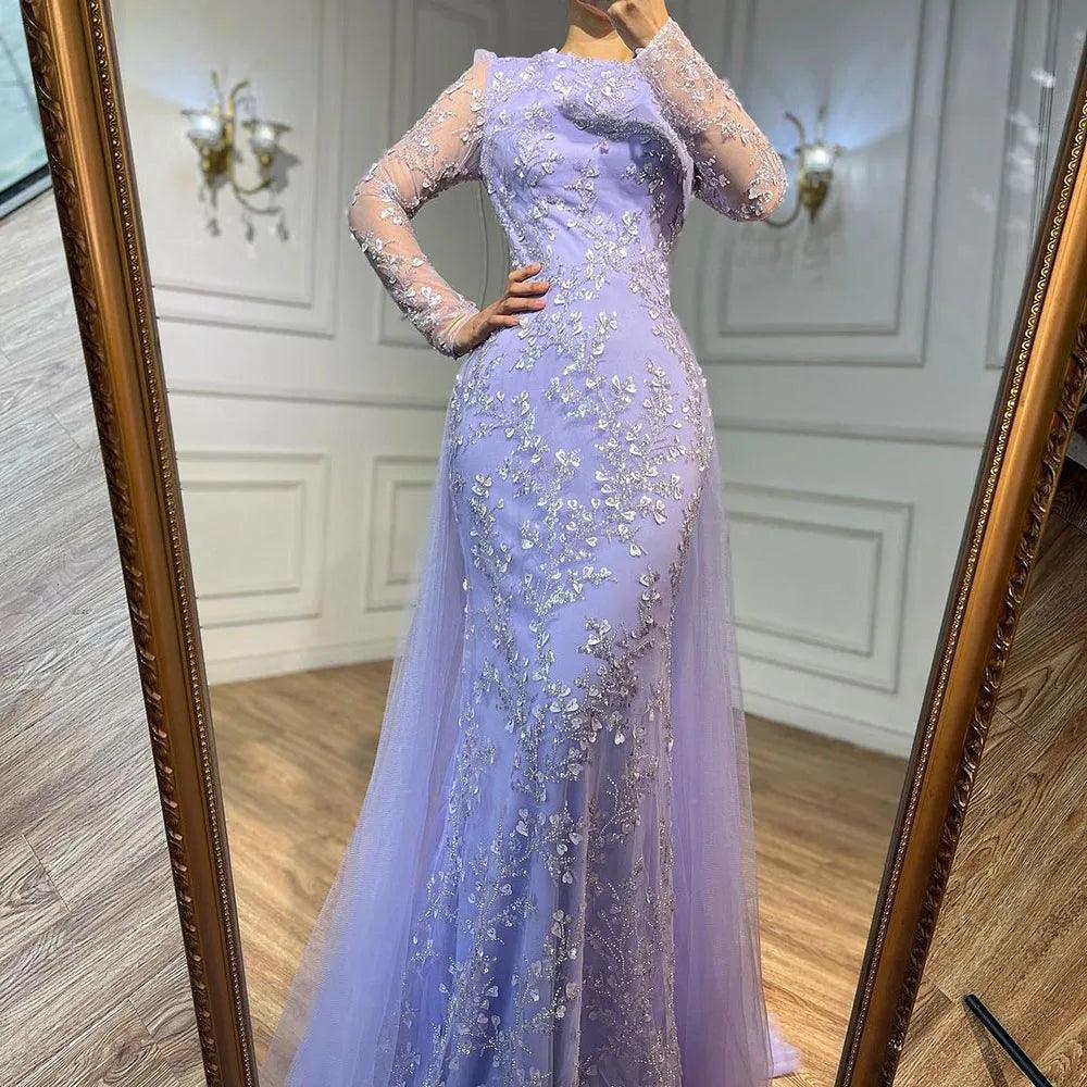 Serene Hill Blue Mermaid Elegant With Train Beaded Luxury Arabic Evening Dresses Gowns For Women Wedding Party 2024 LA71851
