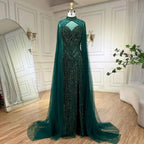 Serene Hill Caramel Cape Sleeves Mermaid High Split Beaded Evening Dresses Long Celebrity Gowns For Woman Party LA72233