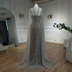 Serene Hill Caramel Elegant Cape Sleeves Beaded Mermaid Luxury Dubai Evening Dresses Gowns For Women Wedding Party 2024 LA71905B