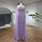 Serene Hill Caramel Elegant Cape Sleeves Beaded Mermaid Luxury Dubai Evening Dresses Gowns For Women Wedding Party 2024 LA71905B