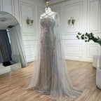Serene Hill Caramel Elegant Cape Sleeves Beaded Mermaid Luxury Dubai Evening Dresses Gowns For Women Wedding Party 2024 LA71905B