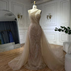 Luxuriöses Dubai Nude Meerjungfrau Abendkleid in Grün mit elegantem One-Shoulder-Überrock für formelle Anlässe