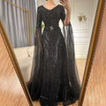 Luxuriöses Dubai Karamell A-Linien-Abendkleid mit Perlenstickerei und Cape-Ärmeln