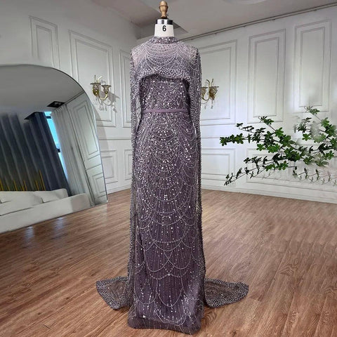 Numbersea Mermaid Long Cape Dubai Arabia Luxury Evening Dresses Gowns for Women Wedding Party  LA72032M