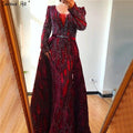 Serene Hill Dubai Blue Mermaid Deep-V Crystal Sexy Long Sleeves Luxury Party Dresses Formal Women Evening 2024 Plus Size LA70223