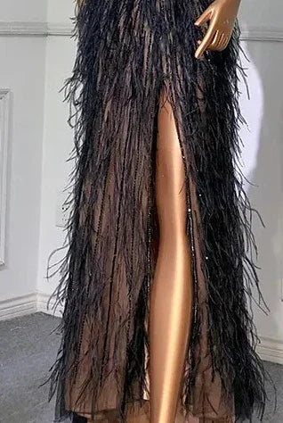 Federn Meerjungfrau Silbergraues Abendkleid Festliches Partykleid LA70623A