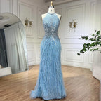 Federn Meerjungfrau Silbergraues Abendkleid Festliches Partykleid LA70623A