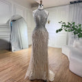 Federn Meerjungfrau Silbergraues Abendkleid Festliches Partykleid LA70623A