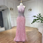 Federn Meerjungfrau Silbergraues Abendkleid Festliches Partykleid LA70623A