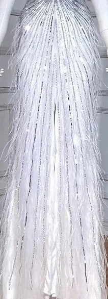 Federn Meerjungfrau Silbergraues Abendkleid Festliches Partykleid LA70623A