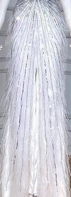 Federn Meerjungfrau Silbergraues Abendkleid Festliches Partykleid LA70623A