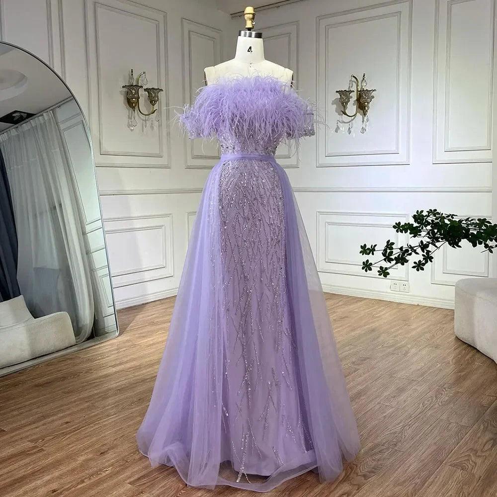 Serene Hill Dubai Luxury Beaded  Blue Mermaid Elegant Overskirt Evening Dresses Gowns For Women Wedding Party LA71634