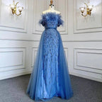 Serene Hill Dubai Luxury Beaded  Blue Mermaid Elegant Overskirt Evening Dresses Gowns For Women Wedding Party LA71634