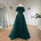 Serene Hill Dubai Luxury Beaded  Blue Mermaid Elegant Overskirt Evening Dresses Gowns For Women Wedding Party LA71634