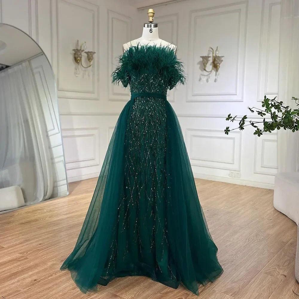 Serene Hill Dubai Luxury Beaded  Blue Mermaid Elegant Overskirt Evening Dresses Gowns For Women Wedding Party LA71634