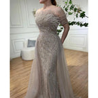Serene Hill Dubai Luxury Beaded  Blue Mermaid Elegant Overskirt Evening Dresses Gowns For Women Wedding Party LA71634