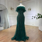 Serene Hill Dubai Luxury Beaded  Blue Mermaid Elegant Overskirt Evening Dresses Gowns For Women Wedding Party LA71634