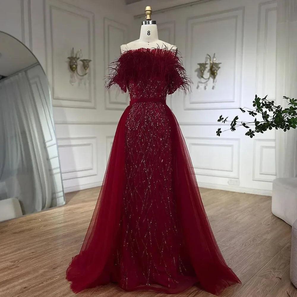 Serene Hill Dubai Luxury Beaded  Blue Mermaid Elegant Overskirt Evening Dresses Gowns For Women Wedding Party LA71634