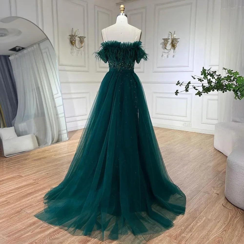 Serene Hill Dubai Luxury Beaded  Blue Mermaid Elegant Overskirt Evening Dresses Gowns For Women Wedding Party LA71634