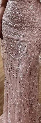 Serene Hill Dubai Nude Elegant Mermaid Arabia Luxury Beaded Evening Dresses Gowns 2024 For Women Wedding Party LA72243