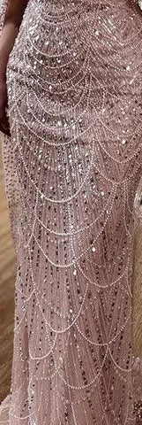 Serene Hill Dubai Nude Elegant Mermaid Arabia Luxury Beaded Evening Dresses Gowns 2024 For Women Wedding Party LA72243