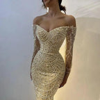 Serene Hill Dubai Nude Elegant Mermaid Arabia Luxury Beaded Evening Dresses Gowns 2024 For Women Wedding Party LA72243