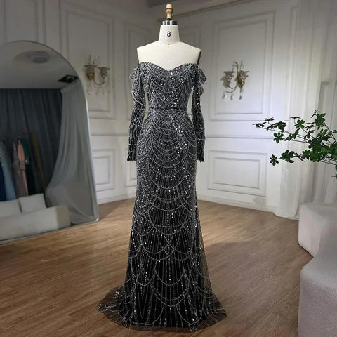 Serene Hill Dubai Nude Elegant Mermaid Arabia Luxury Beaded Evening Dresses Gowns 2024 For Women Wedding Party LA72243