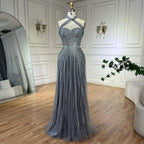 Serene Hill Dubai Turquoise Spaghetti Strap Mermaid Luxury Beaded Evening Dresses Gowns For Women Wedding Party