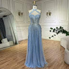 Serene Hill Dubai Turquoise Spaghetti Strap Mermaid Luxury Beaded Evening Dresses Gowns For Women Wedding Party