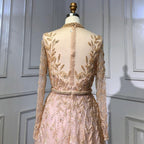 Serene Hill Gold Luxury A-Line Evening O-Neck Dresses Gowns 2024 Beading Spaghetti Strap Sexy For Women Party LA71378L