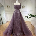 Serene Hill Gold Meerjungfrau Elegant One Shoulder Überrock Perlen Luxus Abendkleider Roben 2025 für Damen Hochzeitsfeier