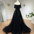Serene Hill Gold Meerjungfrau Elegant One Shoulder Überrock Perlen Luxus Abendkleider Roben 2025 für Damen Hochzeitsfeier