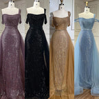 Serene Hill Gold Meerjungfrau Elegant One Shoulder Überrock Perlen Luxus Abendkleider Roben 2025 für Damen Hochzeitsfeier